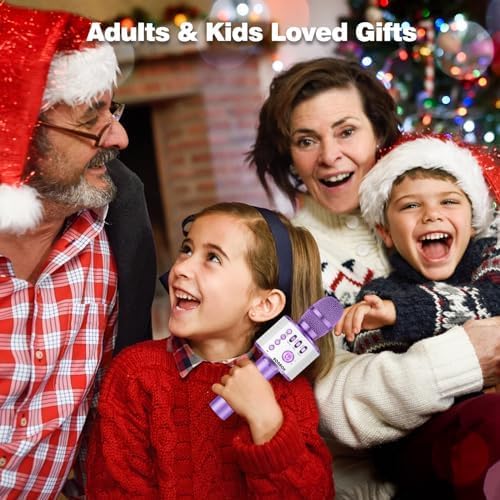 BONAOK Wireless Bluetooth Karaoke Microphone, 3-in-1 Portable Handheld Mic Speaker Machine for All Smartphones, for Girls Boys Kids Adults All Age Q37(Light Purple)-CubbioJoy