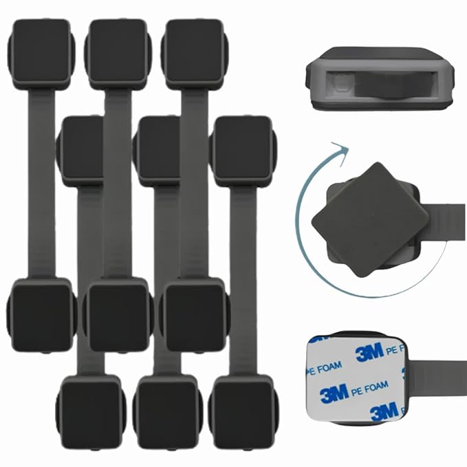 Cabinet Locks Baby Proofing (6-Pack Black) - Child Proof Cabinet Locks, No Drilling, Easy Installation, Adjustable & Reusable, Drawer Locks Baby Proofing-CubbioJoy