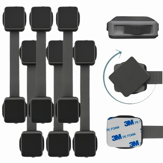 Cabinet Locks Baby Proofing (6-Pack Black) - Child Proof Cabinet Locks, No Drilling, Easy Installation, Adjustable & Reusable, Drawer Locks Baby Proofing-CubbioJoy