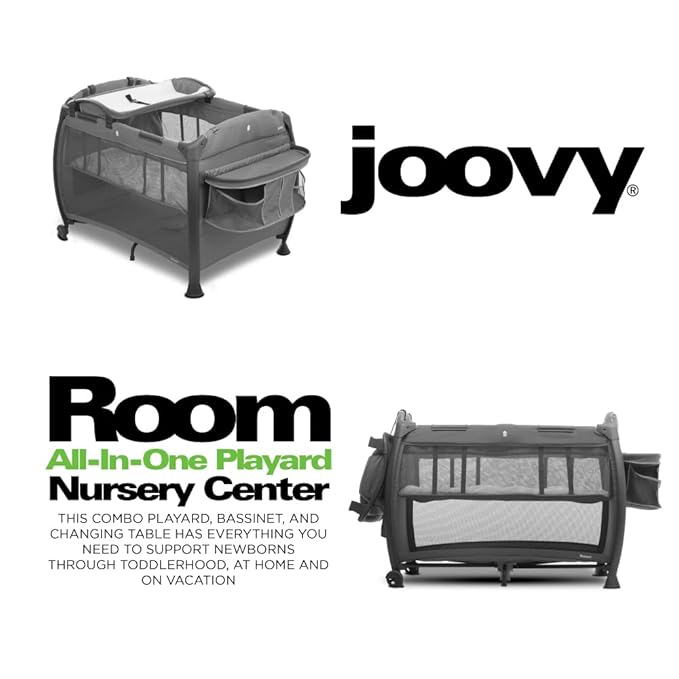 Joovy Room-Playard, Nursery Center, Bassinet, Changing-Table, Charcoal-CubbioJoy
