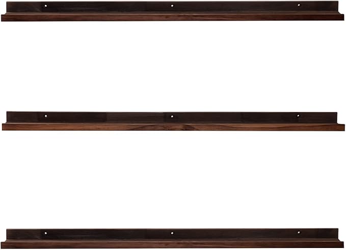 AZSKY Deep Walnut Floating Shelves Large Long Wall Storage Shelves Dark Walnut 48 Inch Wall Mount Hanging Picture Ledge Wall Decor for Bedroom Living Room Bathroom Kitchen Storage a Set of 3-CubbioJoy