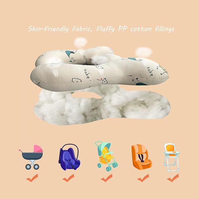 Baby Neck Pillows, Comfortable Baby Travel Head Neck Support for Car Seat Stroller Pushchair, Soft PP Cotton Travel Cushion for 0-1 Year Old Toddler Infant Newborn, Dogs-CubbioJoy