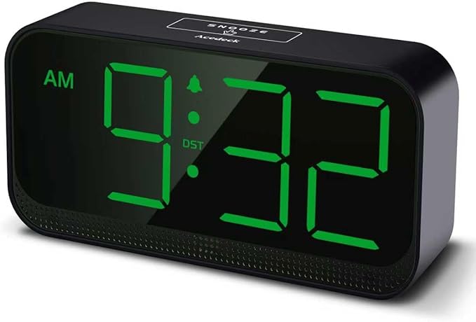 Battery Operated Digital Clock: Cordless Small Alarm Clock for Bedroom Travel - Large Numbers 4 Dimmers for All Ages Green Digits-CubbioJoy
