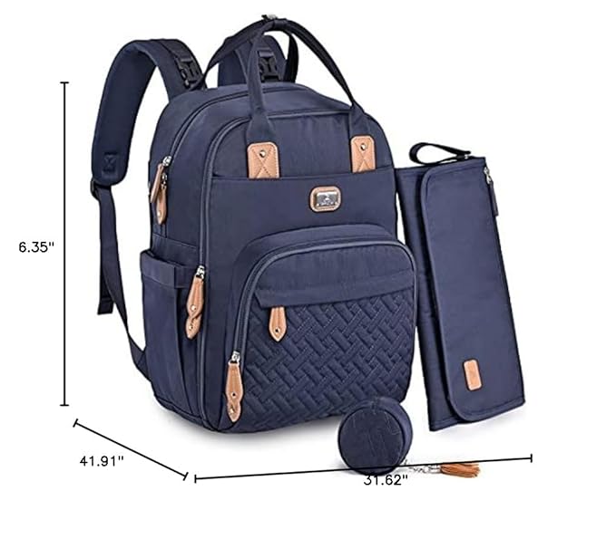 Dikaslon Diaper Bag Backpack with Portable Changing Pad, Pacifier Case and Stroller Straps, Large Unisex Baby Bags for Boys Girls, Multipurpose Travel Back Pack Moms Dads, Navy Blue-CubbioJoy