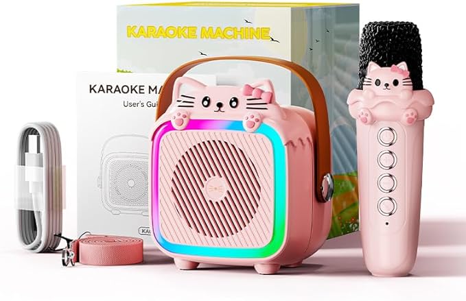 Karaoke Machine with 2 Wireless Microphones for Kids Adults,Portable Bluetooth Speaker Girls Toddlers Toy Gift for Aged 3-12 Year Birthday Parties Christmas Party - Pink-CubbioJoy