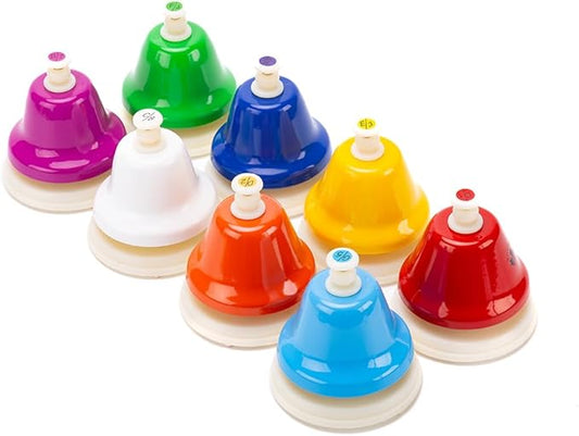 Desk Bells for Kids - 8 Note Colorful Metal Handbells Set with Handle - Educational Teaching and Learning Instruments - Musical Toys for Toddlers Children-CubbioJoy