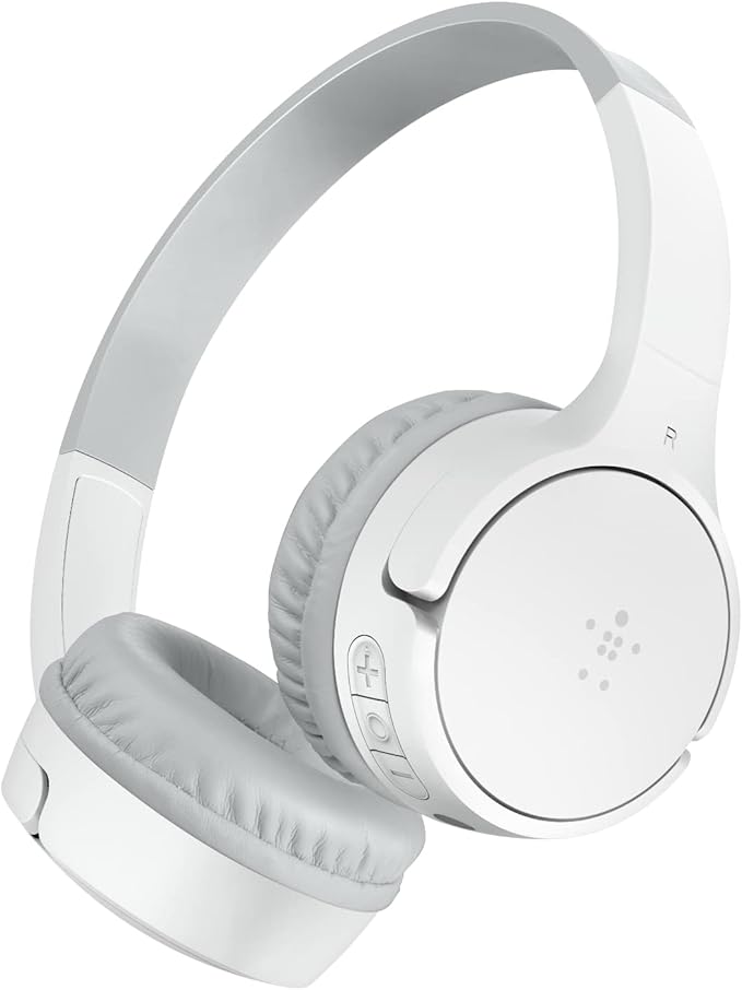 Belkin SoundForm Mini - Wireless Bluetooth Headphones for Kids with 30H Battery Life, 85dB Safe Volume Limit, Built-in Microphone - Kids On-Ear Earphones for iPhone, iPad, Fire Tablet & More - White-CubbioJoy
