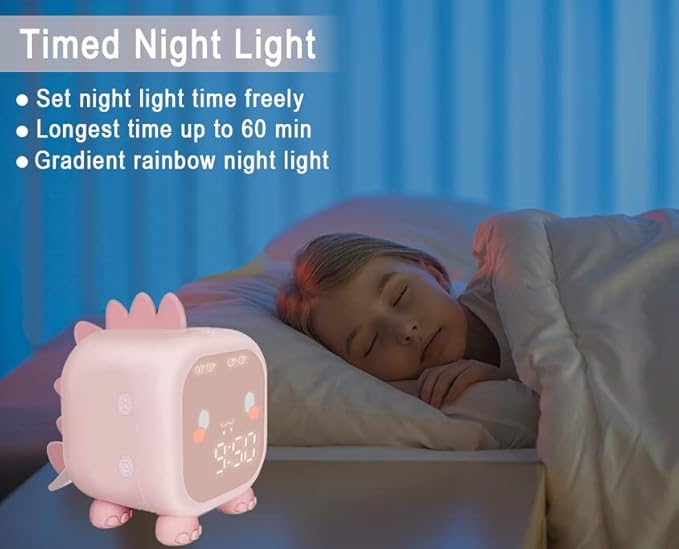 Alarm Clock Kids Dinosaur Alarm Clocks Girls Pink Digital Alarm Clock for Kids Girl Children with Night Light-CubbioJoy