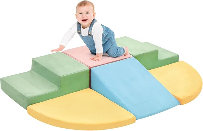 6 Pieces Climbing Toys for Toddlers, Climb & Crawl Soft Foam Block Activity Play Set, Foam Play Gym Climbing Blocks, Toddler Climbing Toys Indoor, Soft Foam Blocks for Kids Crawling and Sliding-CubbioJoy