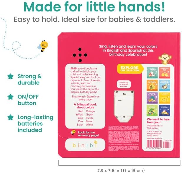 Binibi Spanish Musical Book Colors at The Birthday Party | Spanish Learning for Kids | Bilingual Children's Book | Bilingual Book for Babies & Toddlers 1-3 | Libro en español para bebés-CubbioJoy