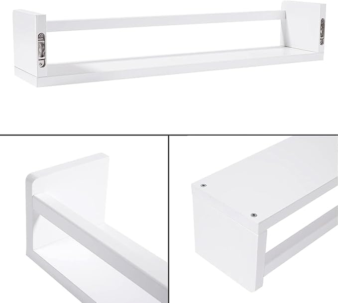 AZSKY Nursery Bookshelves White, 24 Inch Floating Bookshelves for Wall Set of 3, Baby Kids Decor, Solid Wood Wall Mounted Shelves for Books, Toys and Decor Storage-CubbioJoy