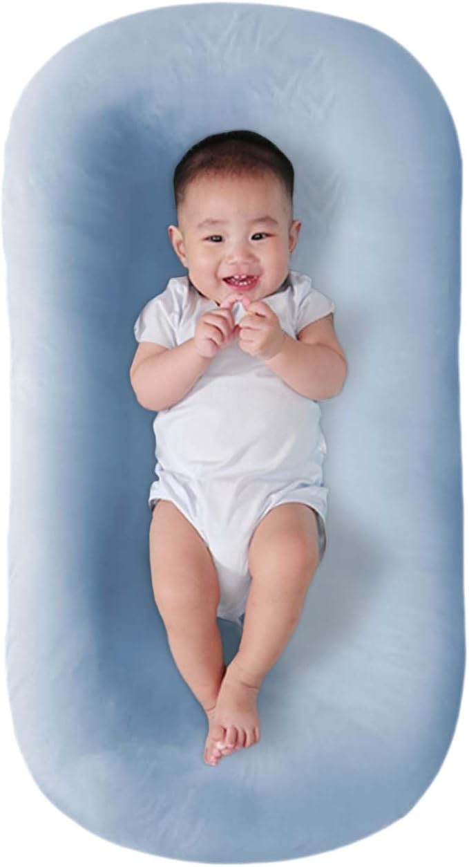 Baby Lounger for Newborn, Soft Organic Cotton Breathable Infant Lounger for for Home and Travel (Blue)-CubbioJoy
