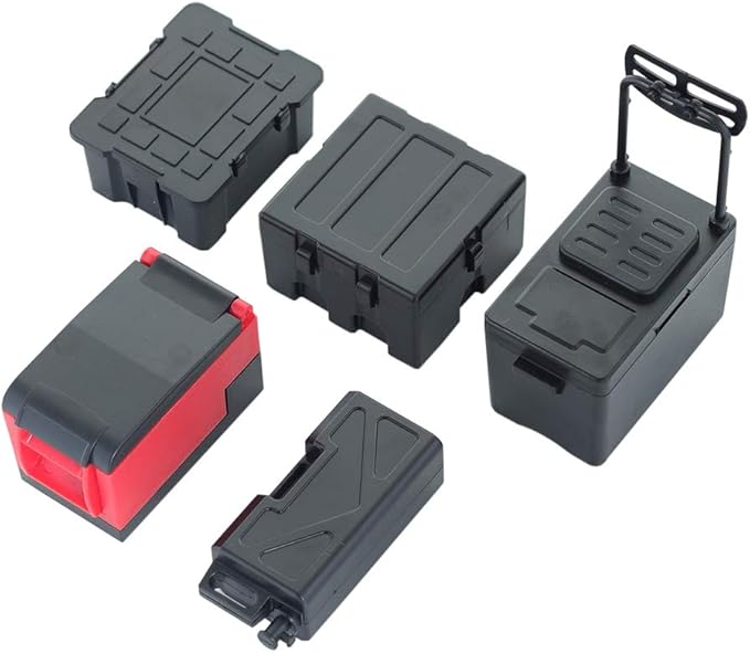 5PS Plastic RC Mini Tool Set/Fishing Box/Medical Chest/Refrigerator/Fuel Tank/Tool Case Compatible with traxxas TRX4 Axial SCX10 1/10 1/8 RC Crawler Climbing Car Simulation Decoration-Black-CubbioJoy