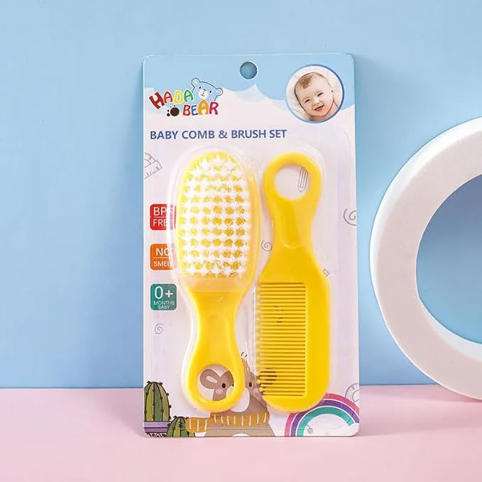 Baby Comb and Brush Set – Soft Bristles for Newborns, Toddlers & Infants | Gentle Scalp Care | BPA-Free, Hypoallergenic | Baby Hairbrush for Cradle Cap & Sensitive Skin (Bright Yellow)-CubbioJoy