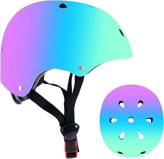 Adjustable Color Gradient Skateboard Helmet for 3-5-8-14+Ages【Toddler Kids Youth Adult】 Girls Boys Woman.Bike Helmet for Multi-Sports Cycling Bicycle Scooter Inline Roller Skate Rollerblading-CubbioJoy