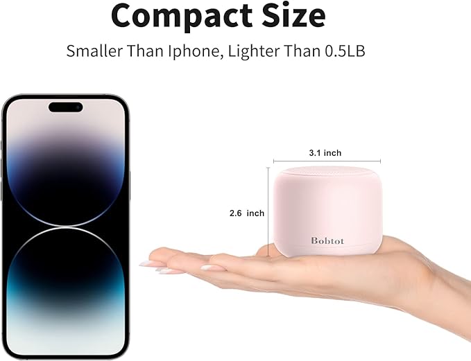 Bobtot Portable Bluetooth Speakers with Strap Easy to Carry, Wireless IPX5 Waterproof Mini Speaker with Loud Stereo Sound, 20 Hours Playtime, Rechargeable Battery, Built-in Microphone, Pink-CubbioJoy