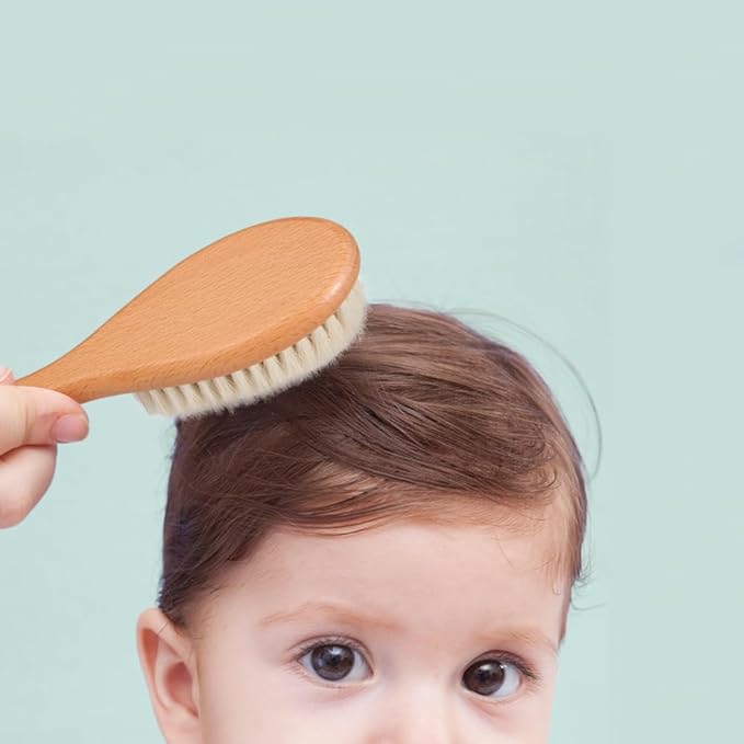 BoAn Wooden Baby Hair Brush,Natural Soft Goat Bristles,Cradle Cap Brush for Newborns & Toddlers,Perfect Scalp Grooming Product for Infant-CubbioJoy