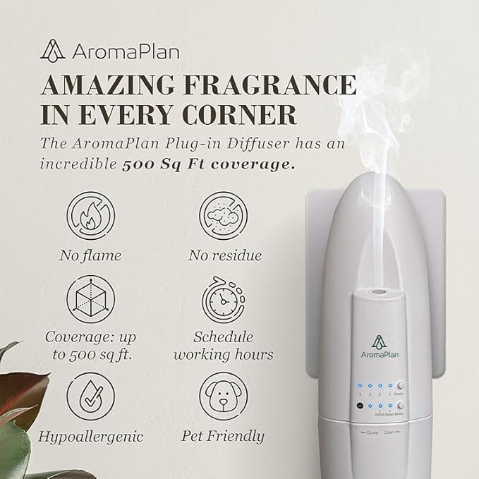 AromaPlan Authentic Plug in Waterless Diffuser - Up to 500 Sq. FT Coverage - Nanotechnology Plug in Oil Diffuser for Essential Oils -for Home and Office - Wall Silent & Waterless Oil Diffuser (White)-CubbioJoy