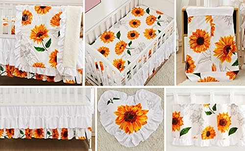 Brandream Nursery Bedding Farmhouse Floral Baby Bedding Yellow White Crib Blanket Set Sunflower Girls Boho Fitted Sheet,6 Piece-CubbioJoy