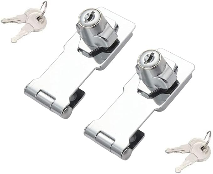2 Packs Keyed Hasp Locks Twist Knob Keyed Locking Hasp for Small Doors, Cabinets and More,Stainless Steel Steel, Chrome Plated Hasp Lock Catch Latch Safety Lock (3Inch with Lock)-CubbioJoy