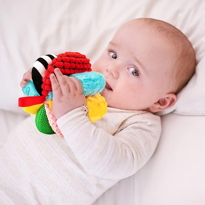 8-in-1 Sensory Balls for Infant Toddlers,Rainbow Fabric Baby Toy for Sensory Development,Montessori Toys for Babies 6-12 Months,8 Different Sensory Tactile Textures with Crinkle Rattle Squeakers-CubbioJoy