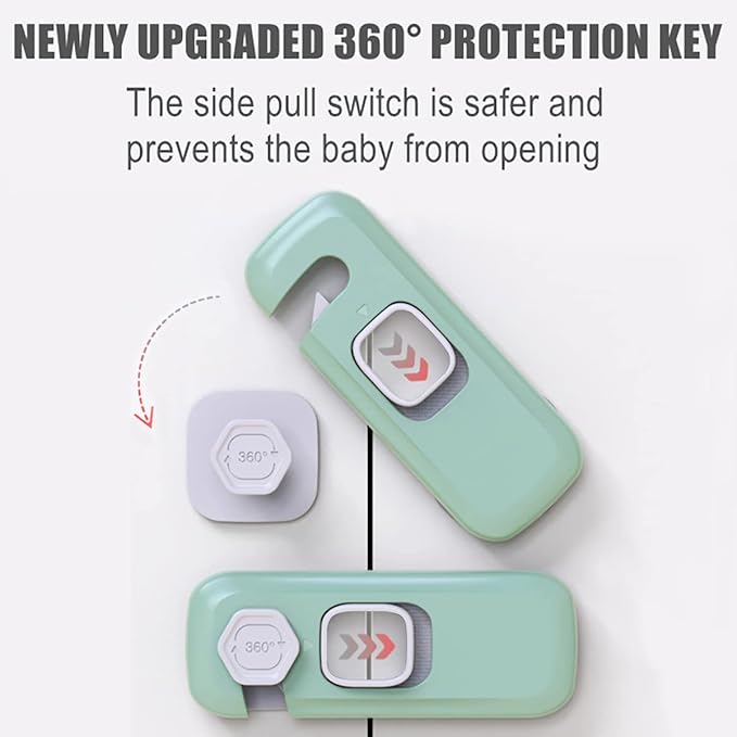 5 Pack Child Proof Refrigerator Lock, QYESWHSR Fridge Locks for Kids with Sticky Adhesive Pads, Child Safety Locks for Doors, RV Refrigerator, Oven Lock Child Safety Baby Cabinet Locks - Green Updated-CubbioJoy