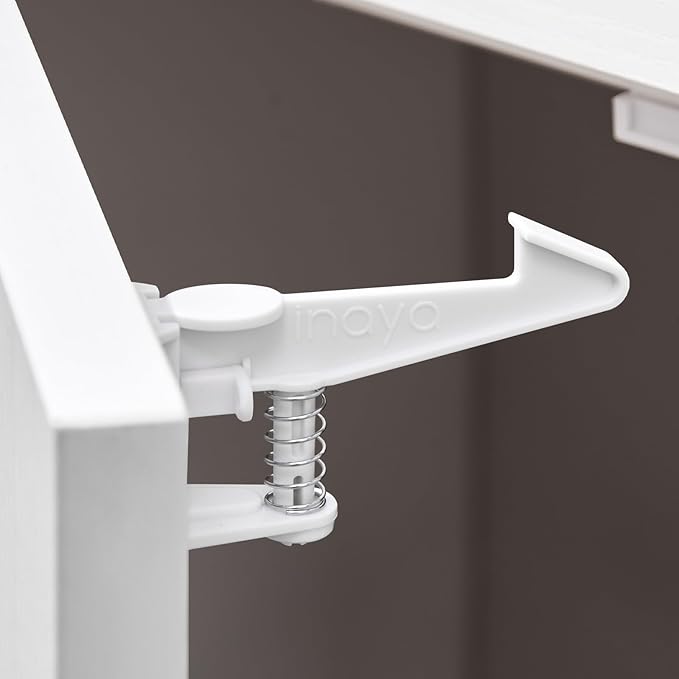 Inaya Cabinet Locks Child Safety Latches - Baby Proofing Cabinets & Drawers Locks - Child Proof Your Home - No Drilling & No Tools Required! (12 Pack - Extended Length Version)-CubbioJoy
