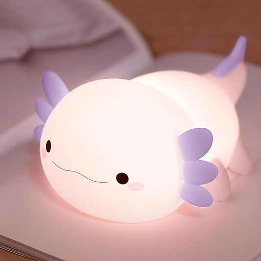 Axolotl Night Light for Kids,Cute Purple Axolotl Lamp,LED Squishy Nursery Nightlight, Food Grade Soft Silicone Novelty Animal Bedside Lamp,Adorable Room Decor, Axolotl Gitfs for Mother Girls Baby-CubbioJoy