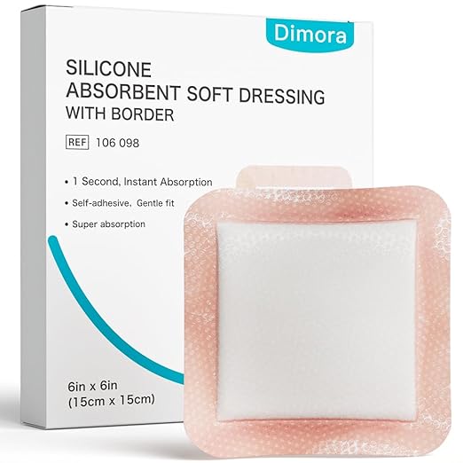 Dimora Silicone Super Absorbent Wound Dressings - Gentle Adhesive Bandages with Ultrasorb Polymer,Heavy Exudate Wound Care Pads 6"X 6" 10 Packs-CubbioJoy