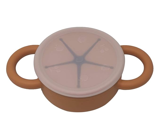 BraveJusticeKidsCo | Snack Attack II Snack Cup | Collapsible Silicone Snack Container | Toddler and Baby Snack Catcher Lid (Honey Ginger)-CubbioJoy