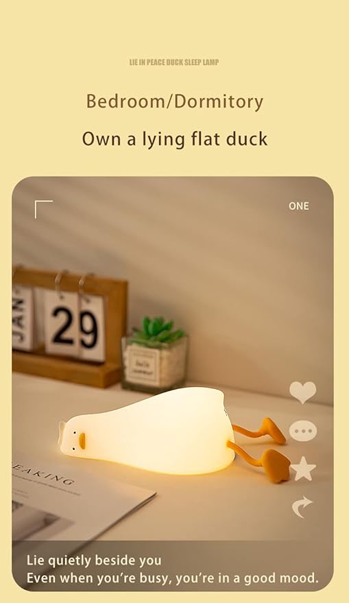 ATSUI Duck Night Light, LED Squishy Novelty Animal Night Lamp, Food Grade Silicone, 3 Level Dimmable Rechargeable Nursery Nightlight for Breastfeeding Toddler Baby Kids-CubbioJoy