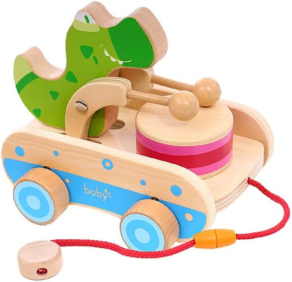 Baby Gift Wooden Toddler Pull Toy, Crocodile Drum Tapping Children's Toy, Baby dragging and Learning to Walk, Rope Traction Rope Crawling for Toddlers Ages 1+-CubbioJoy