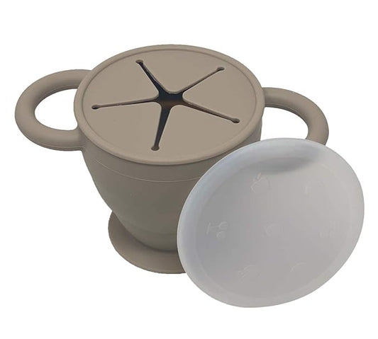 BraveJusticeKidsCo | Snack Attack II Snack Cup | Collapsible Silicone Snack Container | Toddler and Baby Snack Catcher Lid (Fog)-CubbioJoy