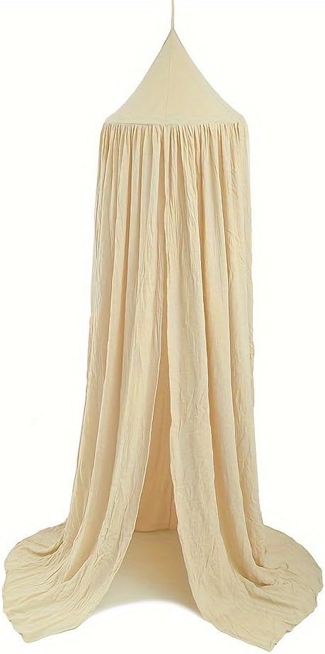 Cotton Kids Bed Canopy, Nursery Room Baby Crib Hanging Curtain Mosquito Net Hideaway Bedding Children Reading Nook Decoration, Pastel Neutral Color for Boys & Girls (Beige)-CubbioJoy