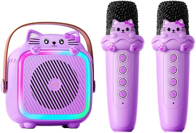 Karaoke Machine with 2 Wireless Microphones for Kids Adults,Portable Bluetooth Speaker Girls Toddlers Toy Gift for Aged 3-12 Year Birthday Parties Christmas Party - Purple-CubbioJoy