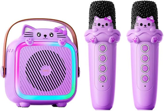 Karaoke Machine with 2 Wireless Microphones for Kids Adults,Portable Bluetooth Speaker Girls Toddlers Toy Gift for Aged 3-12 Year Birthday Parties Christmas Party - Purple-CubbioJoy