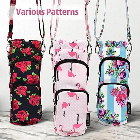 Betsey Johnson Insulated Water Bottle Pouch Holder Carrier Crossbag with Adjustable Shoulder Strap - Lightweight Polyester Accessories with Pockets Good for Hiking Sports-CubbioJoy