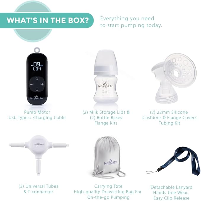BabyBuddha Breast Pump 2.0, Wearable Electric Breastfeeding Pump with Soft Stimulation Mode, Portable, Hands-Free Milk Extractor, Hospital Grade, 3 Modes, 21 Suction Levels, 22 to 24mm Flange-CubbioJoy