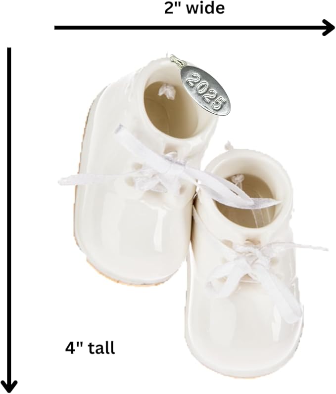 Ivory Baby Shoe Ornament Babys First Christmas Boy or Girl Ornament Cream Porcelain Baby Booties, Can Be Personalized, with Gift Box (2025)-CubbioJoy