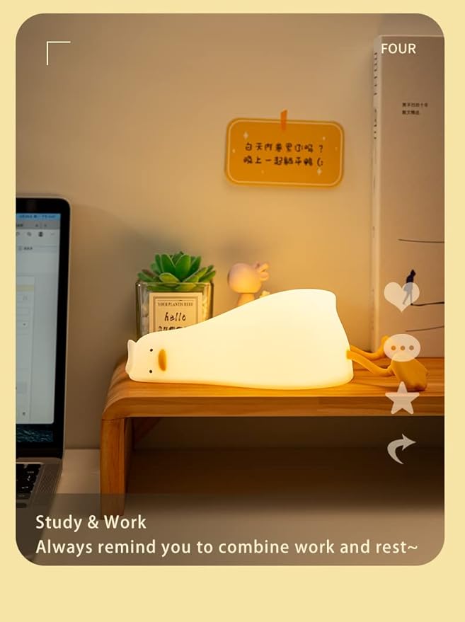 ATSUI Duck Night Light, LED Squishy Novelty Animal Night Lamp, Food Grade Silicone, 3 Level Dimmable Rechargeable Nursery Nightlight for Breastfeeding Toddler Baby Kids-CubbioJoy