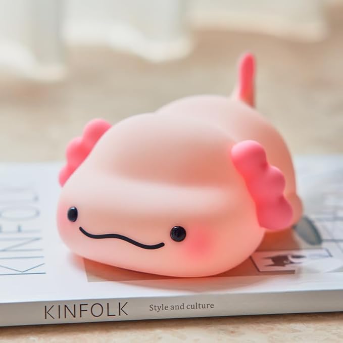 ATSUI Axolotl Night Light, LED Squishy Novelty Animal Lamp, Food Grade Silicone, 3 Level Dimmable, Breastfeeding Nursery Nightlight for Room Decor, Funny Gifts Stuff for Boys Girls Baby Children-CubbioJoy