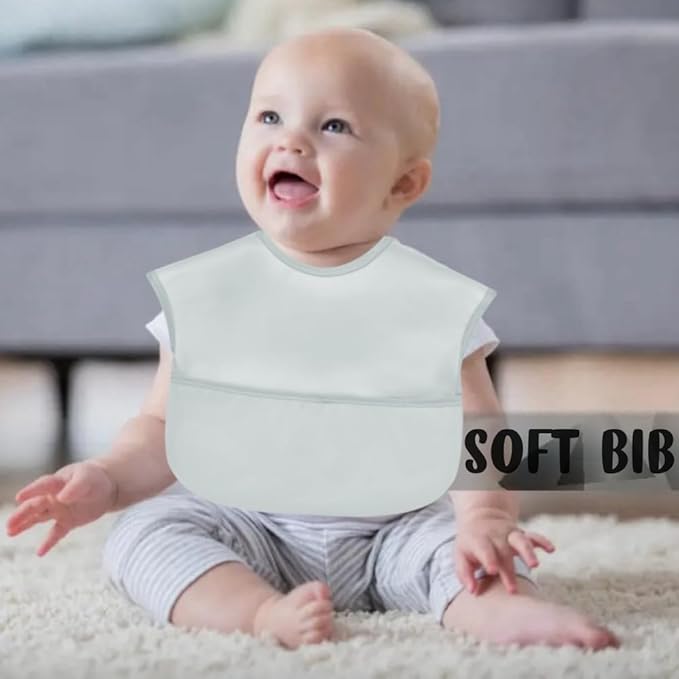 Baby bibs Waterproof Toddler bib - Feeding bib with Pocket for Infant Boy Girl Washable 6-36M-CubbioJoy