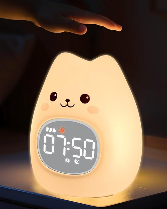 Cat Alarm Clock for Kids with Night Light, Sleep Training Clock Time to Wake Clock, Rechargeable Silicone Light for Bedroom, Perfect Sleep Companion for Boys Girls-CubbioJoy