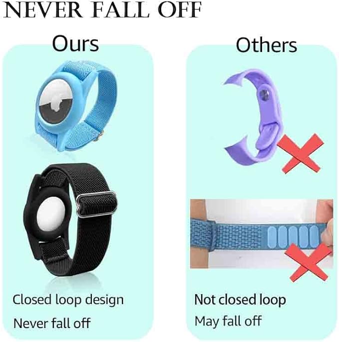 Airtag Bracelet for Kids, AirTag Holder with Adjustable Stretchy Nylon Watch Band, Anti-Lost Apple Air Tag Case Loop for Child, Toddler, Adults, Wallet, AirTag Wristband Kids (Black Pink)-CubbioJoy