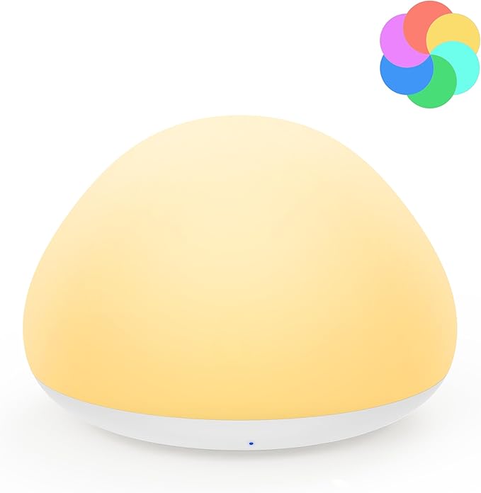JolyWell Baby Night Light for Nursery, Soft Silicone Tap Control Night Lamp with 8 Color Changing, Stepless Dimming, Rechargeable Portable Night Light for Kids, 1H-Timer, Warm Light for Breastfeeding-CubbioJoy