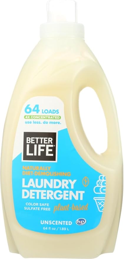 BETTER LIFE Laundry Detergent - Concentrated Liquid Laundry Soap for Automatic Washing Machine - Gentle Unscented Laundry Supplies for Sensitive Skin - 64oz-CubbioJoy