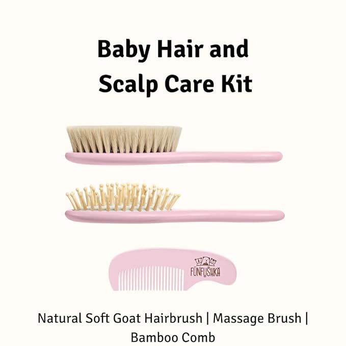 Baby Hair Brush Set for Newborns - Baby Brush and Comb Set - Ultra Soft Goat Hair Bristles, Perfect for Cradle Cap, Newborn Showers & Registries Gift, Comb Brush for Girls & Boys (Rosa)-CubbioJoy