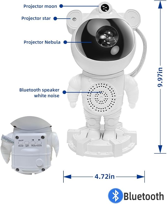 Astronaut Galaxy Projector-Star Projector,Bluetooth Speaker,White Noise, Star and Moon Galaxy Lights for Bedroom with Timer and Remote, Nebula Night Light 360° Adjustable, Starry Space Ceiling Lamp-CubbioJoy