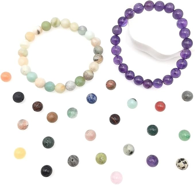 8mm Natural Round Stone Beads About 480pcs Genuine Real Healing Crystal Stones Beading Loose Gemstone DIY for Bracelet Jewelry Making Kit(24 Color A)-CubbioJoy