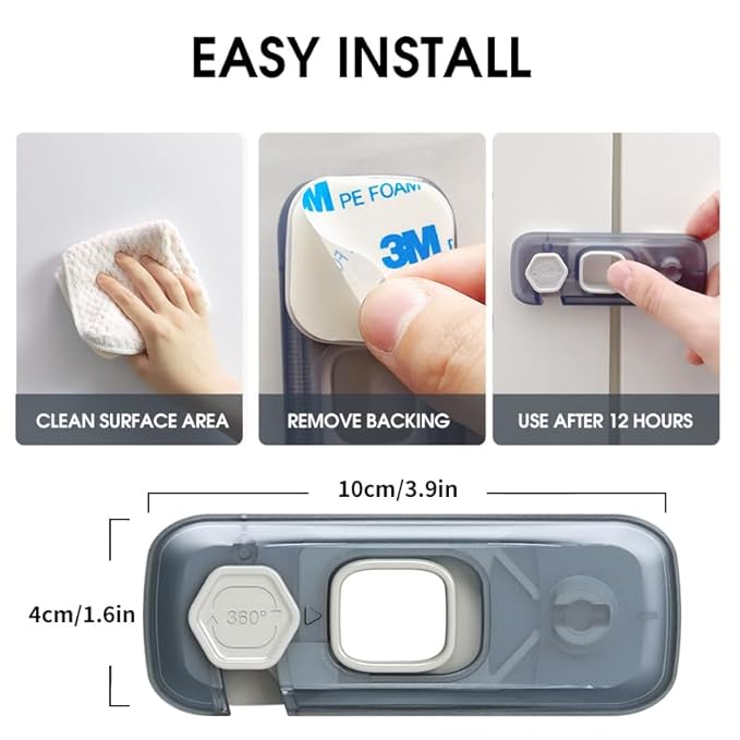 5 Pack Child Proof Refrigerator Lock, QYESWHSR Fridge Locks for Kids with Sticky Adhesive Pads, Child Safety Locks for Doors, RV Refrigerator, Oven Lock Child Safety Baby Cabinet Locks - Clear Updated-CubbioJoy